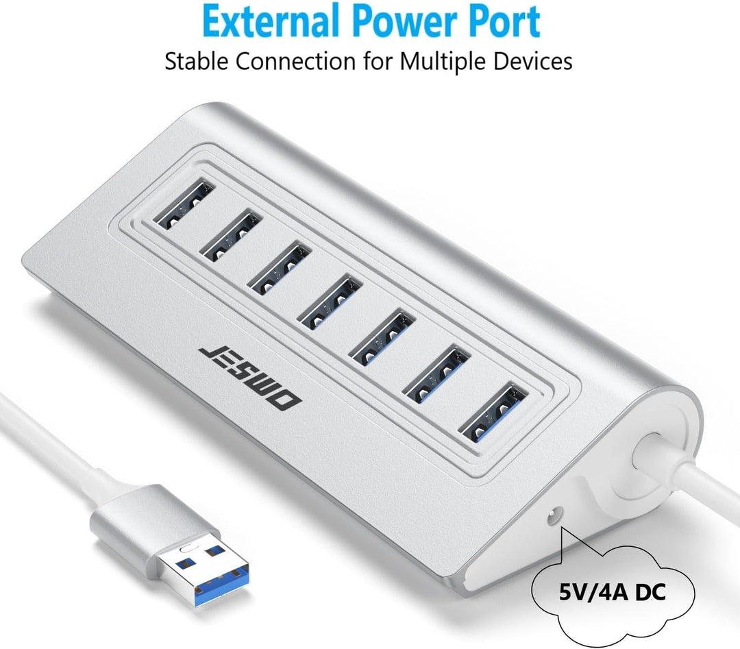USB Hub 3.0 7-Port, Aluminium USB Verteiler Adapter mit Mehrfach USB 3.0 5Gbit/s, 100cm Langkabel un