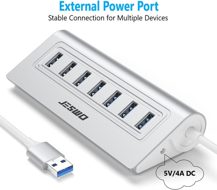 USB Hub 3.0 7-Port, Aluminium USB Verteiler Adapter mit Mehrfach USB 3.0 5Gbit/s, 100cm Langkabel un