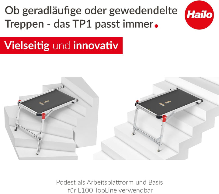 Hailo Stehleiter L100 Topline im Set mit TP1 Treppenpodest - klappbare Aluleiter mit 4 XXL-Sicherhei