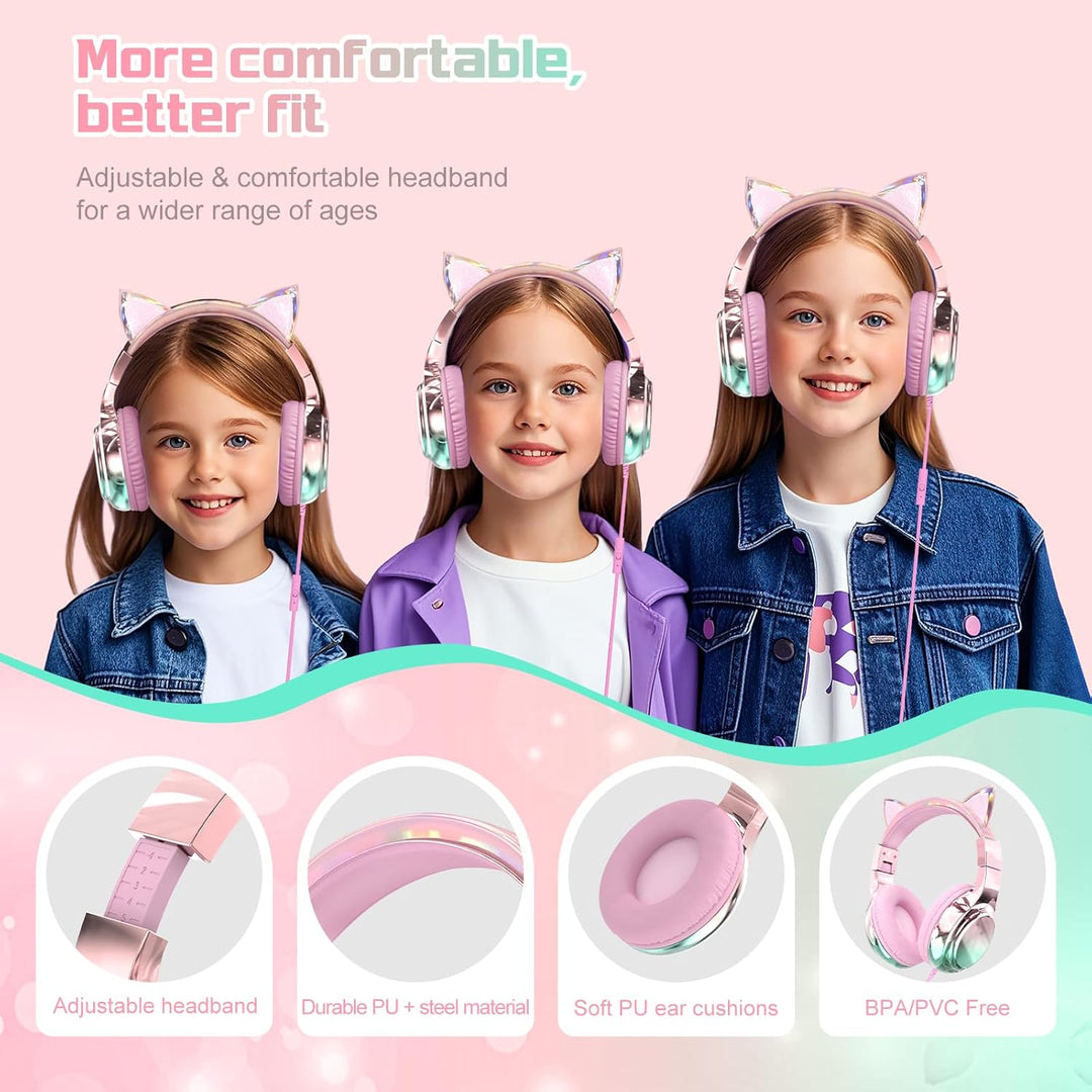 JYPS Kinder Kopfhörer, Kopfhörer Kinder mit Kabel, 85/94dB Lautstärkenbegrenzer, Audio-Sharing, Falt