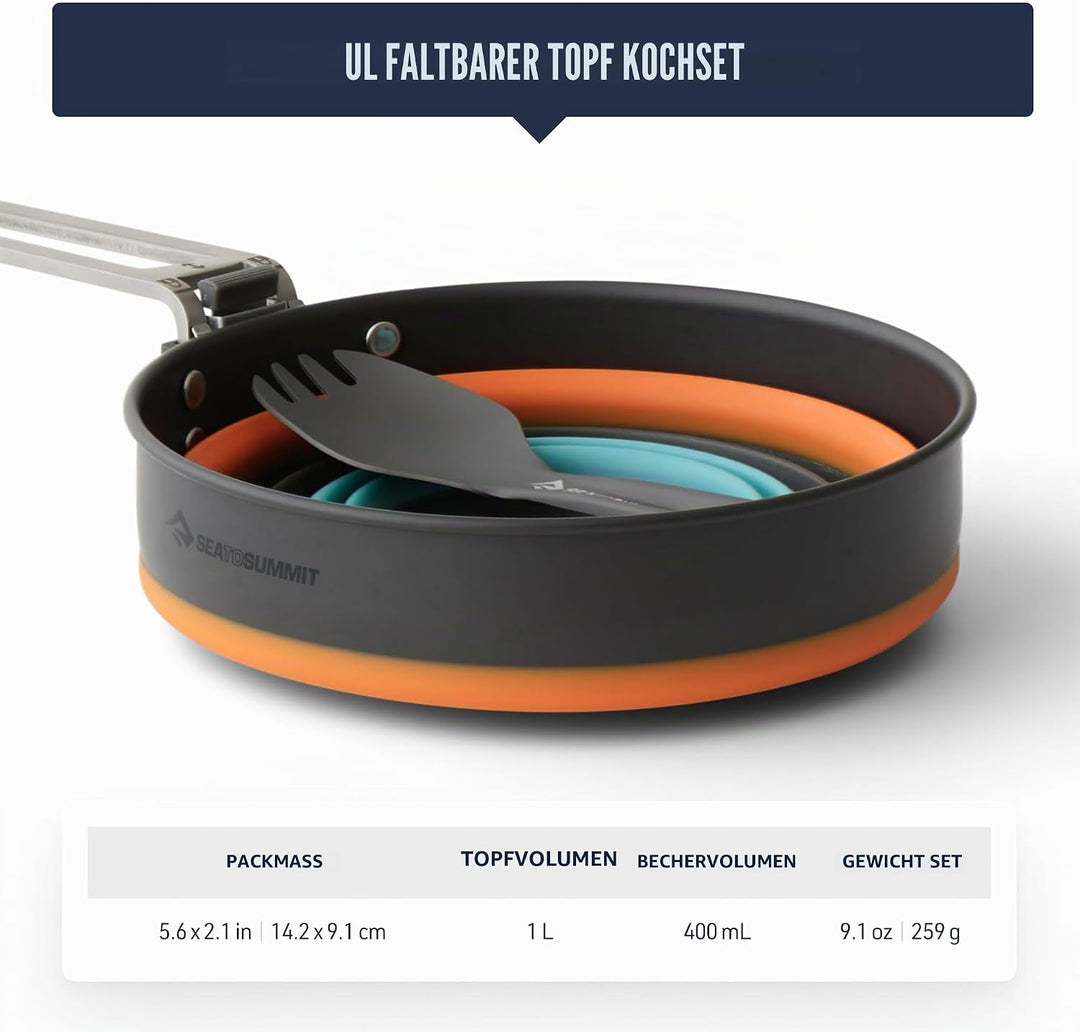 Sea to Summit - Frontier Ultralight Collapsible One Pot Cook Set - 1 Person, 3-teilig - 1 L Topf + B