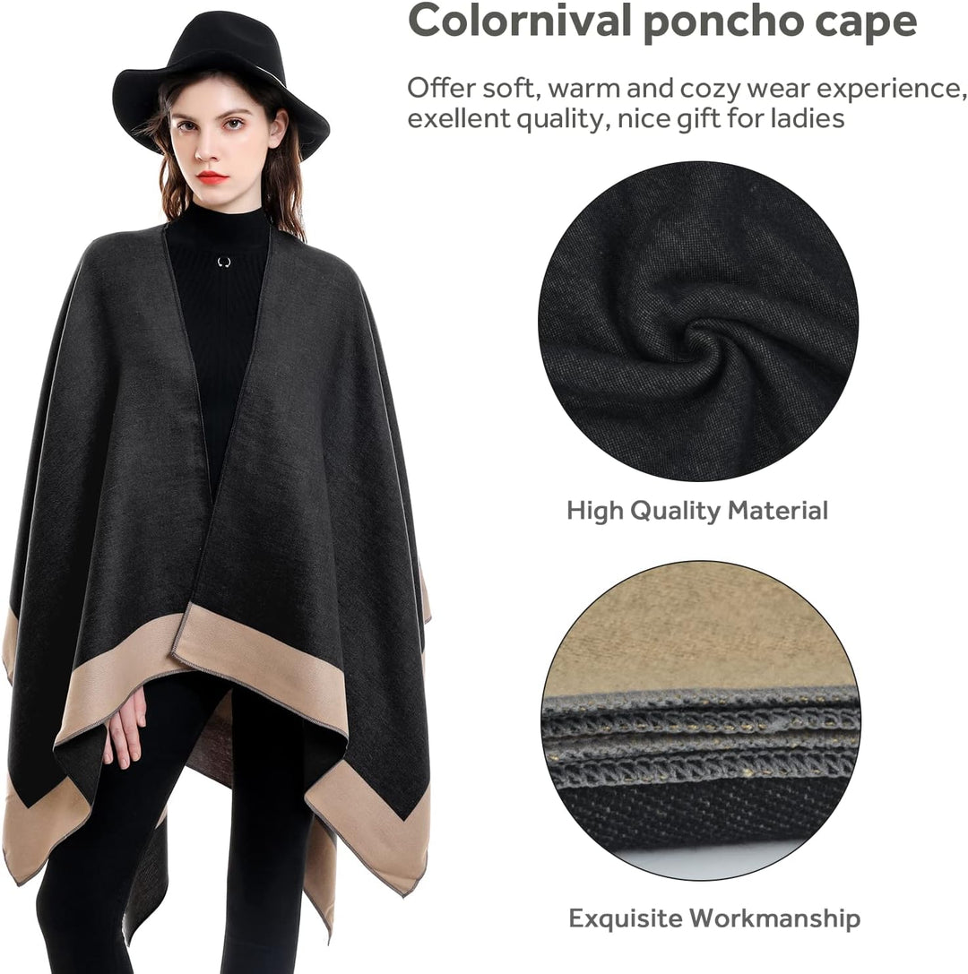 colornival Poncho Damen Winter Warm Elegant Poncho Decke Poncho Cape Strick Poncho Mantel Winter Pon