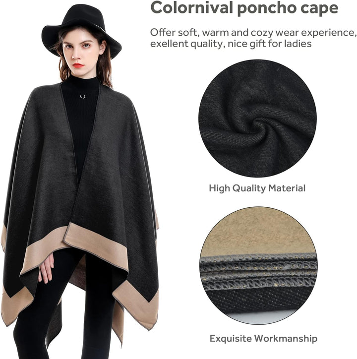 colornival Poncho Damen Winter Warm Elegant Poncho Decke Poncho Cape Strick Poncho Mantel Winter Pon