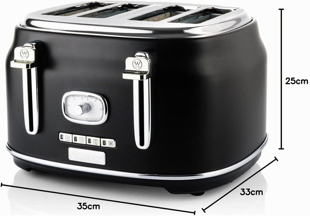 Westinghouse Retro Toaster 4 Scheiben, Abnehmbarer Brötchenaufsatz, 6 Bräunungsstufen, Brotzentrieru