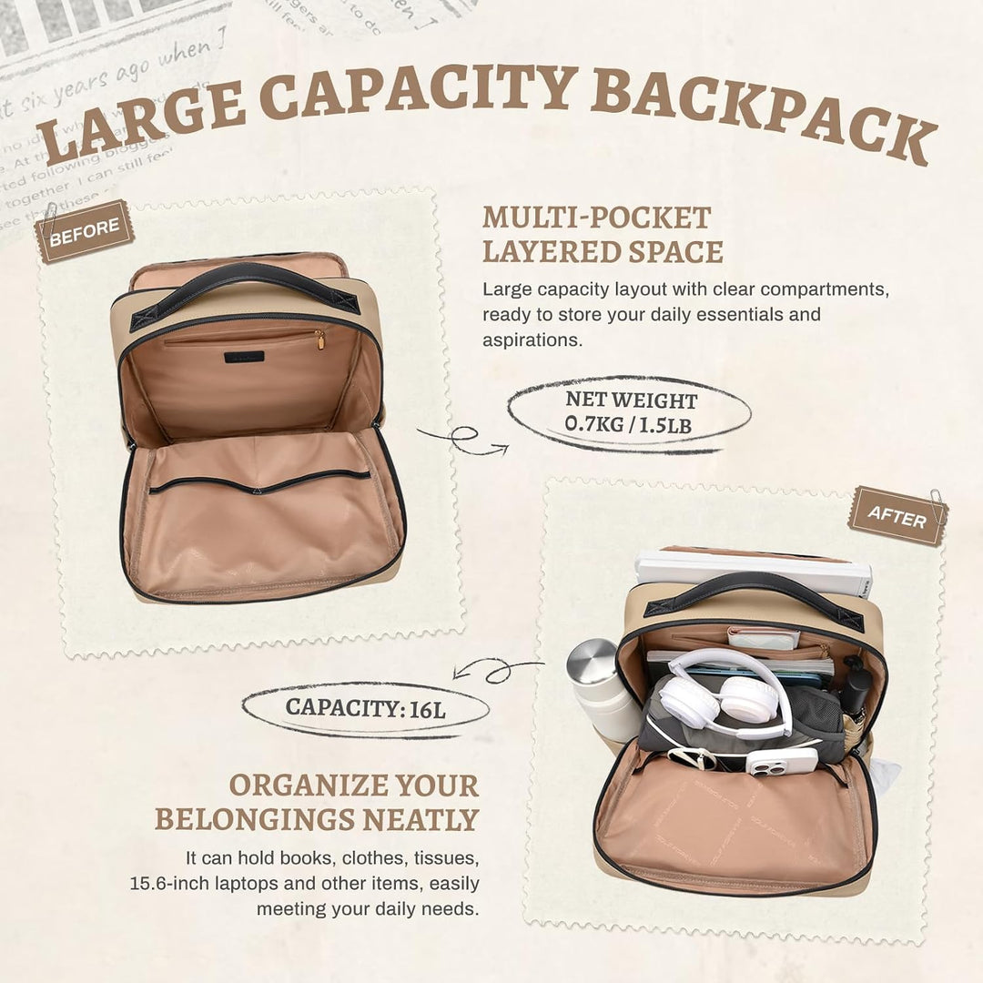 GOLF SUPAGS Kunstleder Rucksack Damen, Stilvoller Laptop Rucksack, Multifunktionaler Tagesrucksack W
