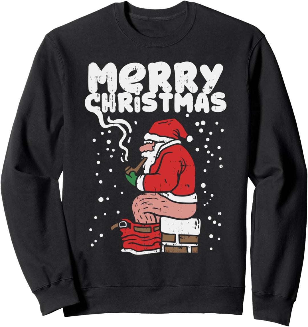 Funny Christmas Santa Shitting Down Chimney Adult Gift Sweatshirt