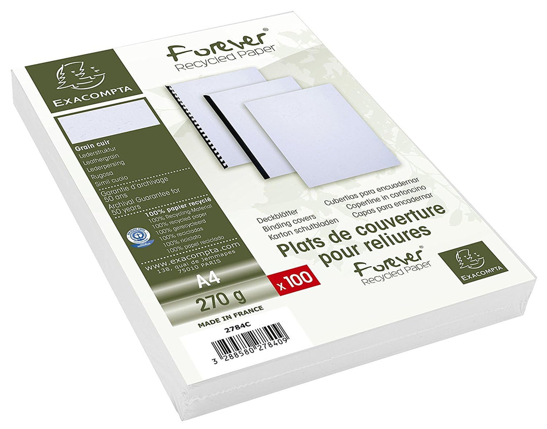 Exacompta 2784C Einbanddeckel (EverCover, Recycle-Karton mit Leder Struktur, DIN A4, 270 g/m²) 4 x 1