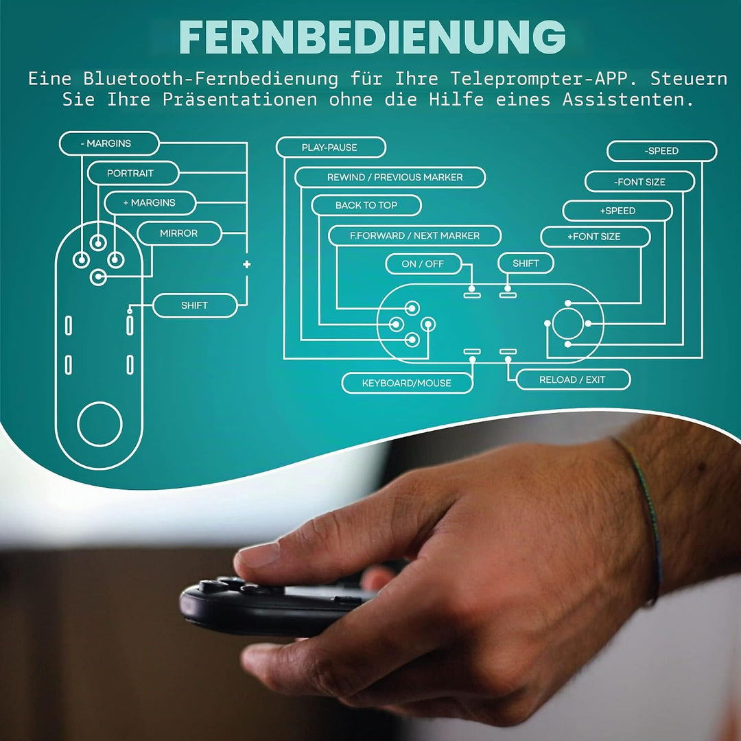 Pack TeleprompterPAD® iLight PRO 11" v15.0+Fernbedienung+App+Tasche+Klemme+Tech Support-100% Alumini