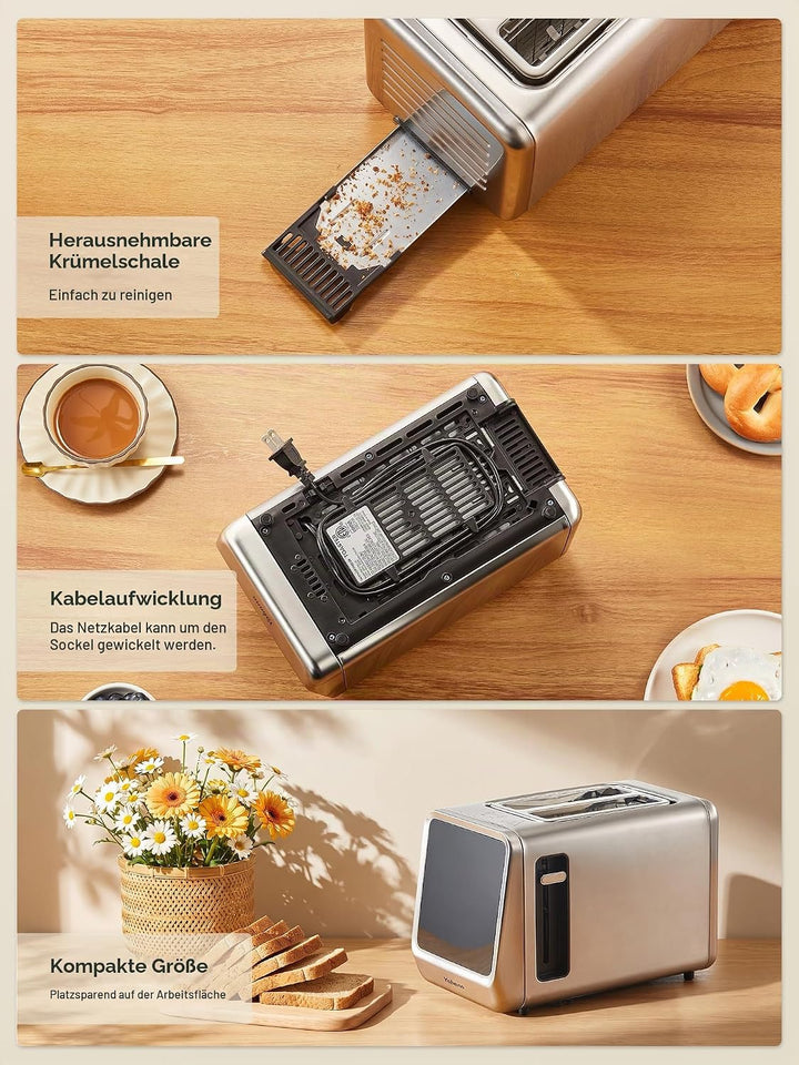 Yabano Toaster 2 Scheiben, Touchscreen Edelstahl Toaster mit LED Countdown