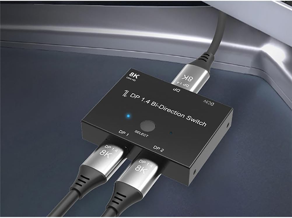 Jerilla Displayport Umschalter 8K Bi-direktionaler DP 1.4 Switcher DP Verteiler Konverter 2 In 1 Out