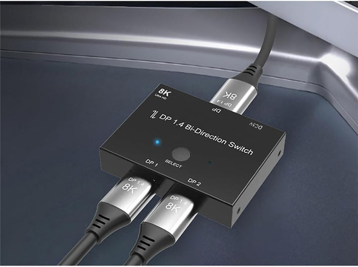 Jerilla Displayport Umschalter 8K Bi-direktionaler DP 1.4 Switcher DP Verteiler Konverter 2 In 1 Out