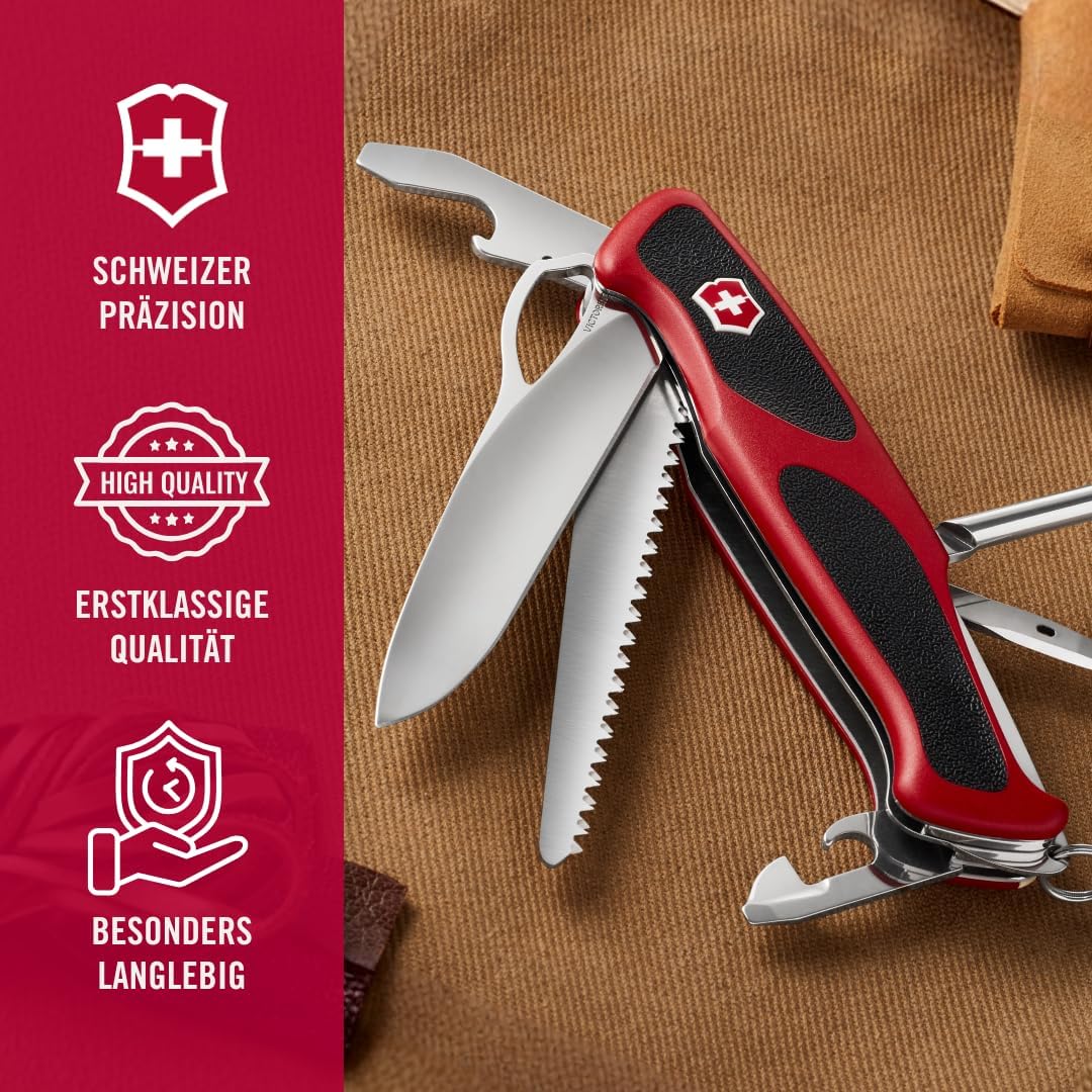 Victorinox Taschenmesser Ranger Grip 78 (12 Funktionen, Einhand-Feststellklinge) rot/schwarz Single,