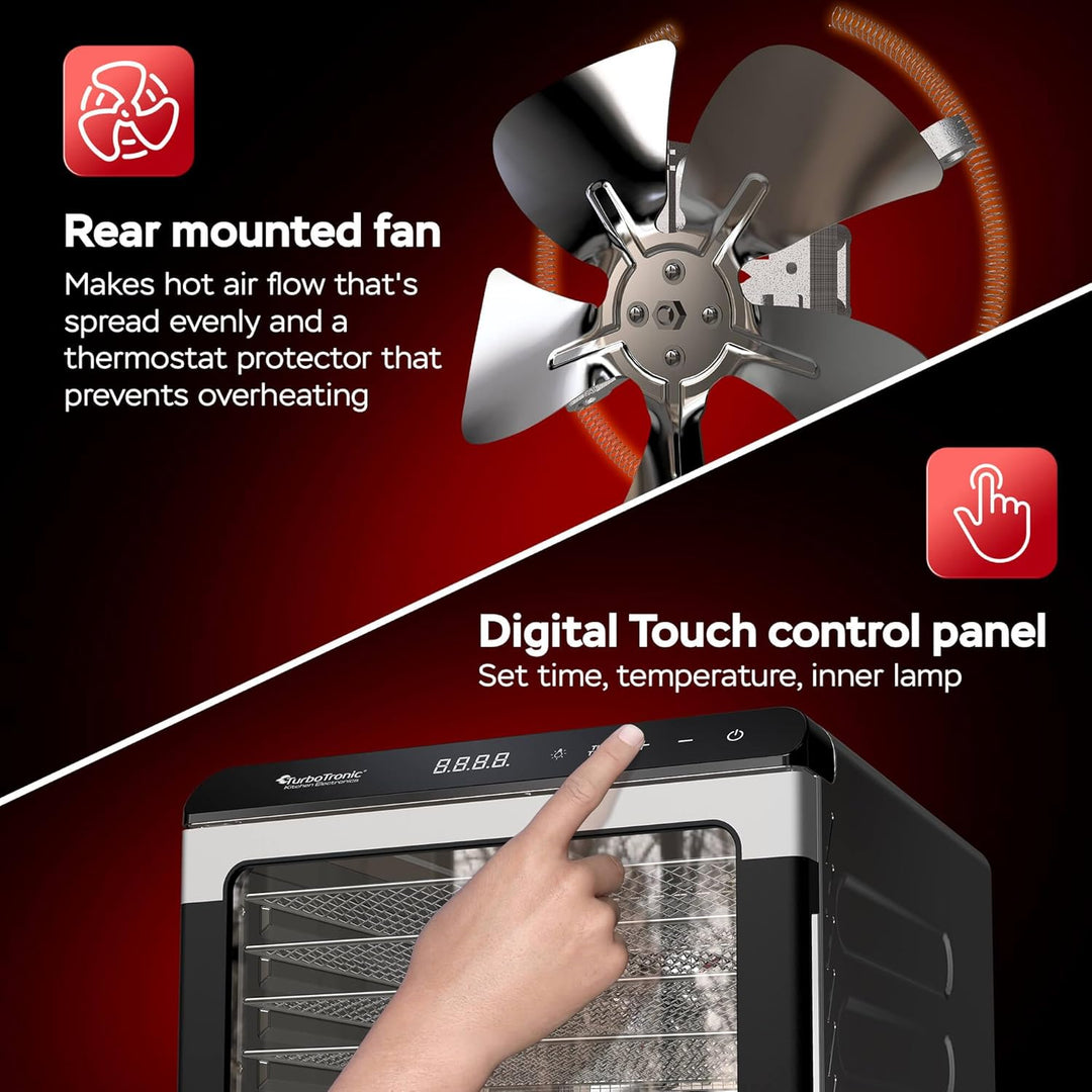 TurboTronic Dörrgerät Food Dehydrator 50 Liter - 35°C bis 75°C - komplett aus Metall 7 Etagen Obst G