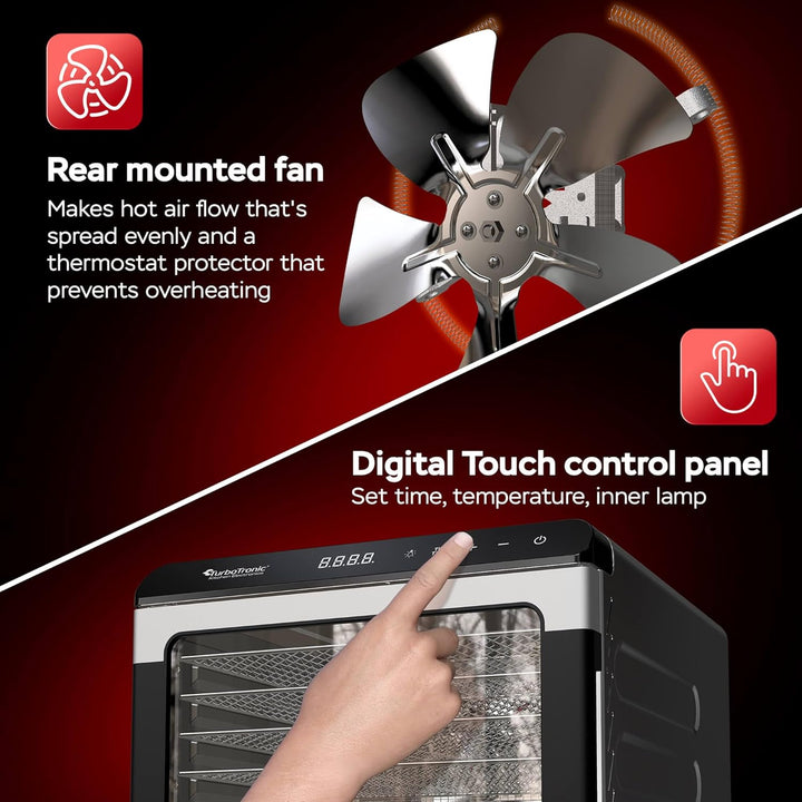 TurboTronic Dörrgerät Food Dehydrator 50 Liter - 35°C bis 75°C - komplett aus Metall 7 Etagen Obst G