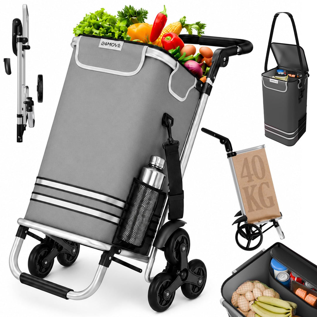 24MOVE® Einkaufstrolley Alegre klappbar mit 55L inkl. Kühlfach, Faltbarer 3in1 Trolley - Sackkarre u
