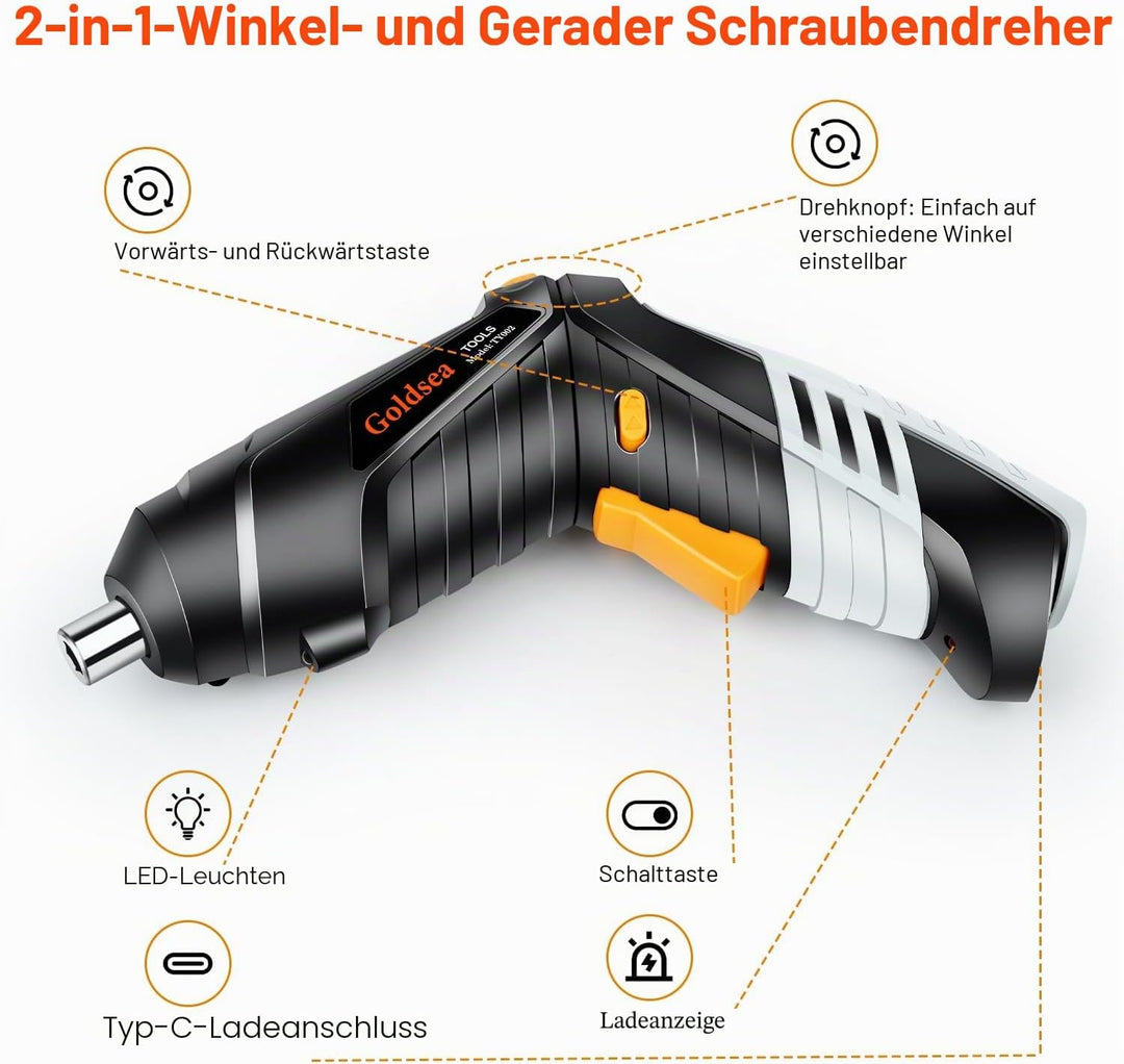 Goldsea Elektroschrauber, Akkuschrauber 3,6 Nm, elektrischer Schraubendreher mit 2 Positionen (90 °