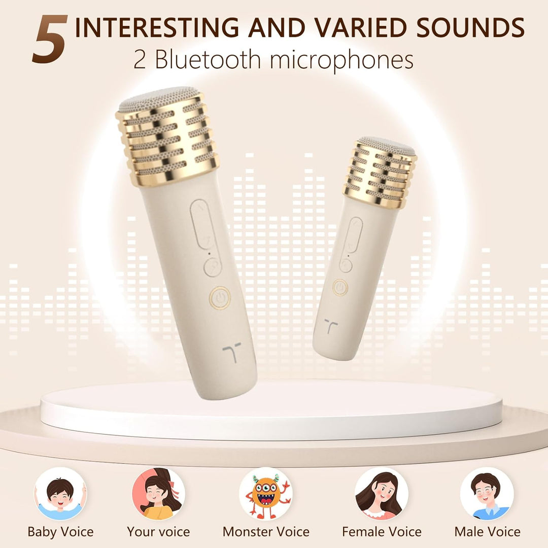 Karaoke Maschine 2 Mikrofone für Jungen Mädchen, tragbare Bluetooth-Lautsprecher mit dynamischen Lic