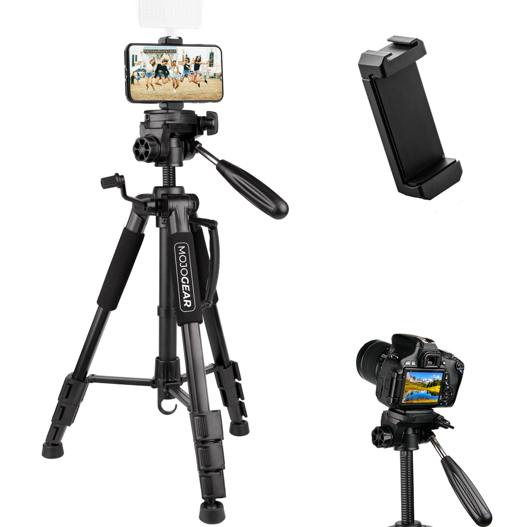 MOJOGEAR 140cm Video Stativ met Premium Smartphone-Halterung - Aluminium Camera DSLR Handy Travel Dr