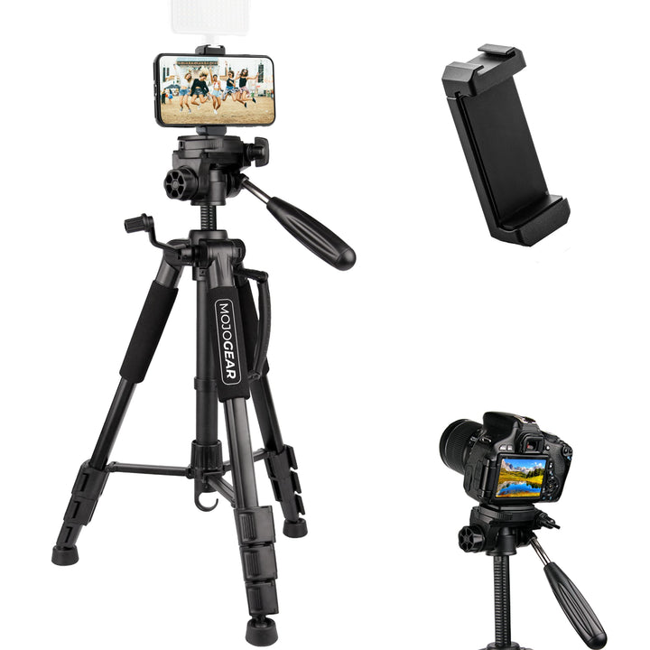 MOJOGEAR 140cm Video Stativ met Premium Smartphone-Halterung - Aluminium Camera DSLR Handy Travel Dr