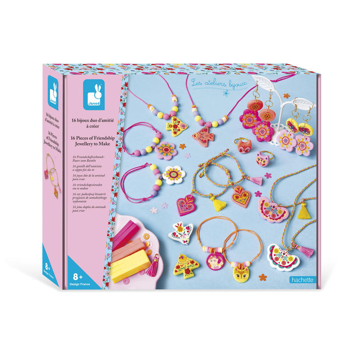 Janod J09186 Janod-16 Freundschaftsschmuck Polymer Charms zum Selbermachen-Bastelpackung-Fördert die