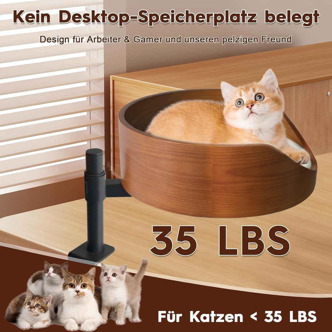 Katzenbett für Schreibtisch mit Haustiermatte,Höhenverstellbares Katzenbett,360° Drehbarer, unterstü
