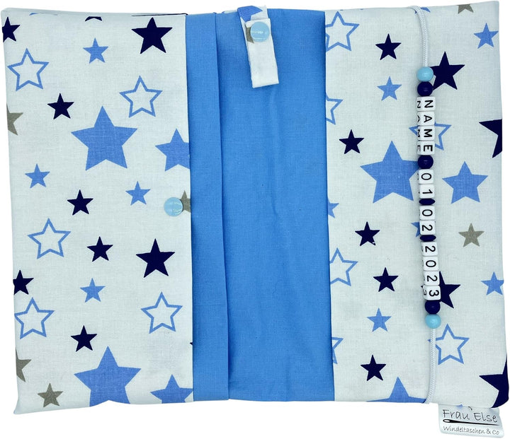 Grosse Windeltasche XXL mit Name personalisiert Wickeltasche - Sterne weiss blau - für Jungen