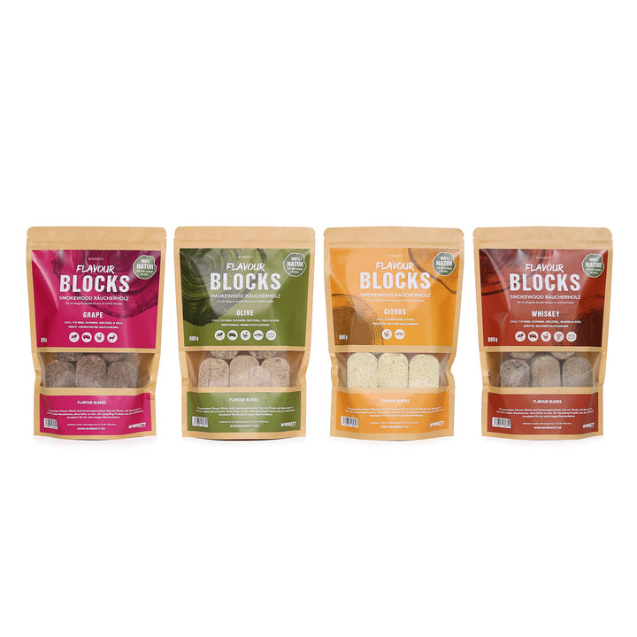 McBrikett Flavour Blocks, Räucherholz, Smokewood, Chunks, 4er-Set á 800g, 100% Natur, extra langes R
