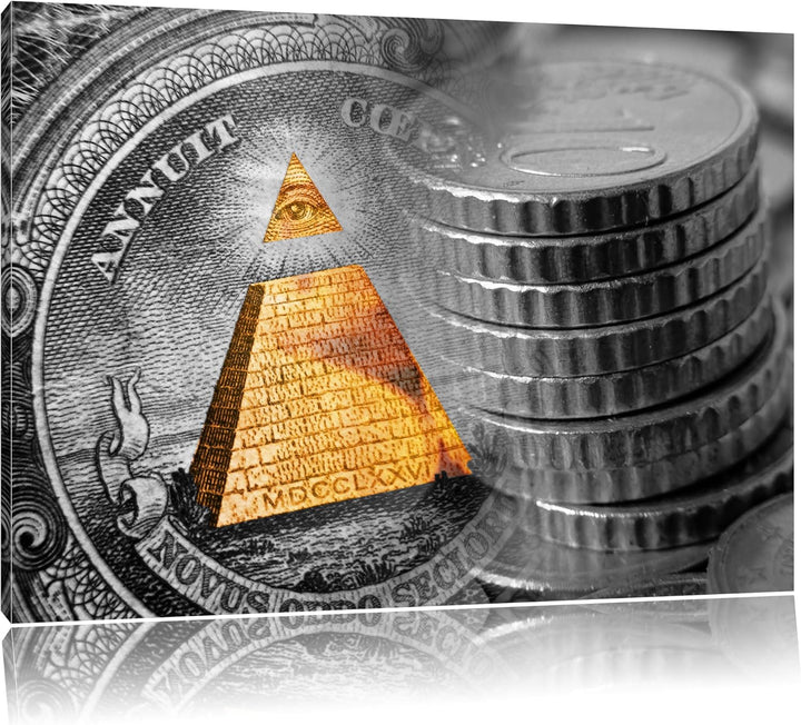 Illuminati Pyramide, black and white Dollar schwarz/weiss Format: 100x70 auf Leinwand, XXL riesige B
