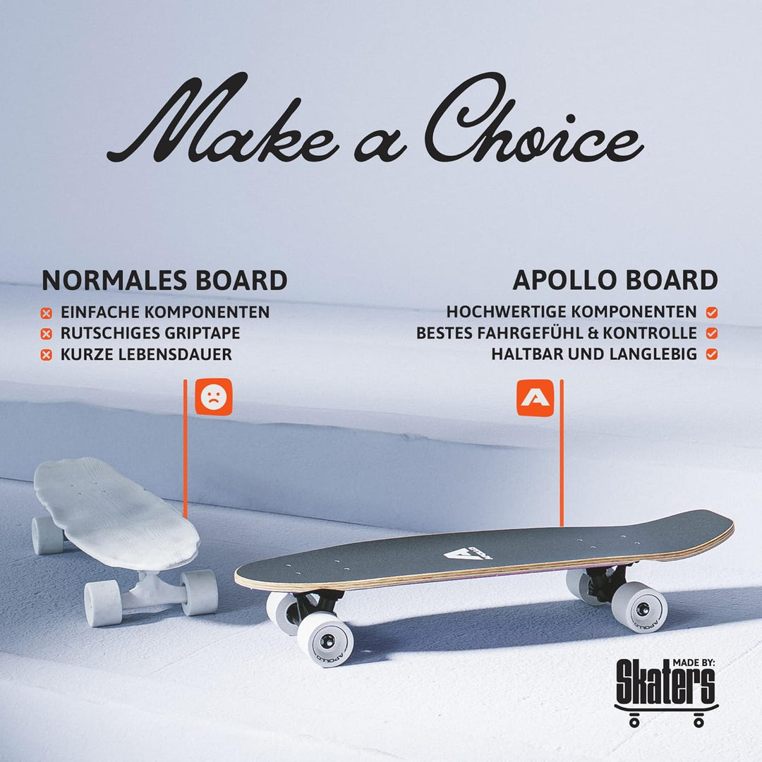 Apollo Mini-Longboard | Midi Cruiser als Komplett-Board, 70cm (30x8) | wendiges Kick Tail Mini Longb