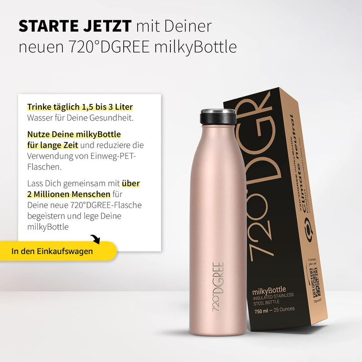 720°DGREE Edelstahl Trinkflasche “milkyBottle” - 750ml - BPA-Frei, Auslaufsicher, Kohlensäure geeign