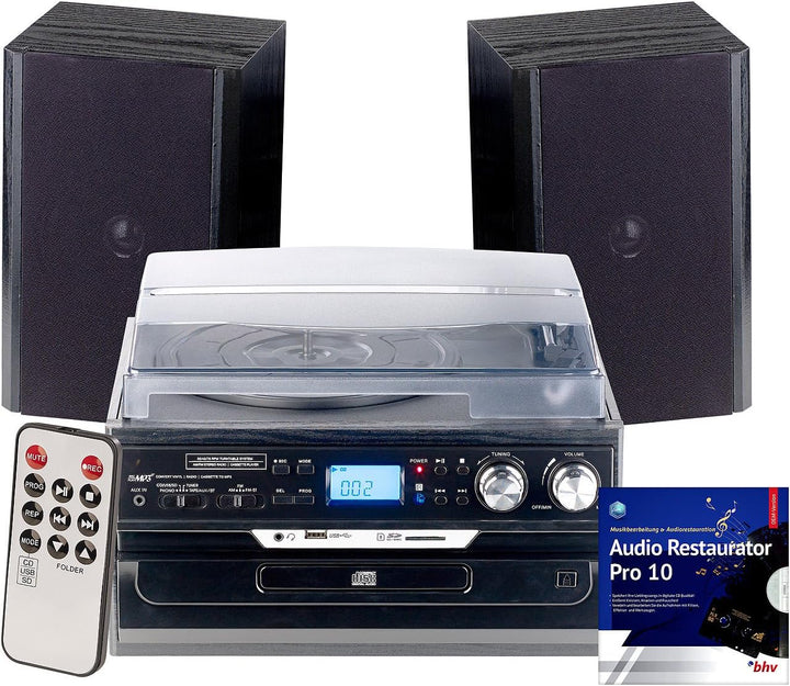 auvisio Cassette digitalisieren: 5in1-Plattenspieler mit Bluetooth und Digitalisier-Funktion, 40 Wat
