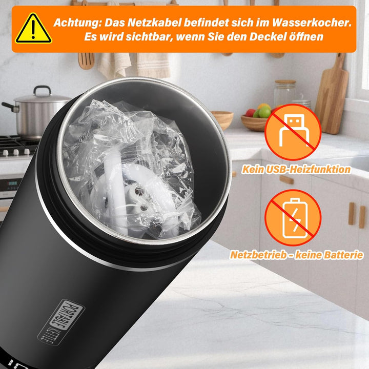 Reise Wasserkocher Klein Elektrische, 500ML/300W Tragbarer Wasserkocher Mini Wassertasse Edelstahl 3