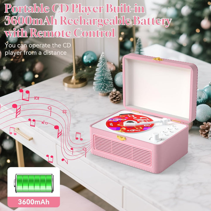 Gueray Tragbarer Bluetooth CD-Player mit Lautsprechern 3600mAh Wiederaufladbarer Vintage CD Spieler