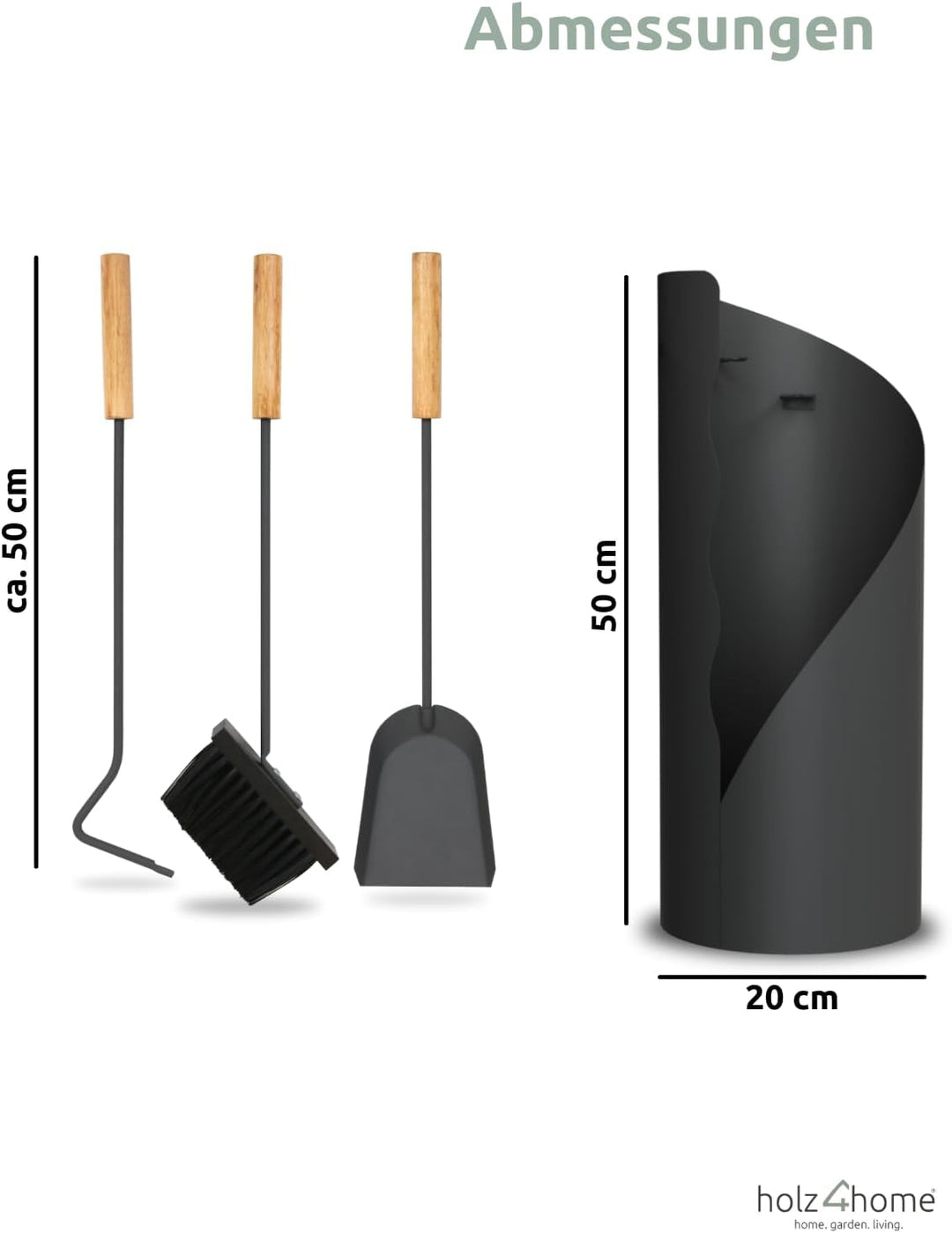 holz4home® Kaminbesteck 5-tlg. Grauschwarz mit Holzgriff inkl. Ofenhandschuh I Kaminset Kamingarnitu