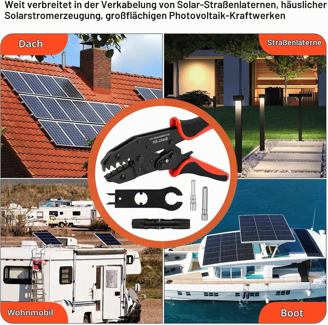Solar Crimpzange Set, Crimpzange für 2.5-10mm² Solarpanel PV Kabel,6 Paar Kabelstecker(Nur für 10mm²