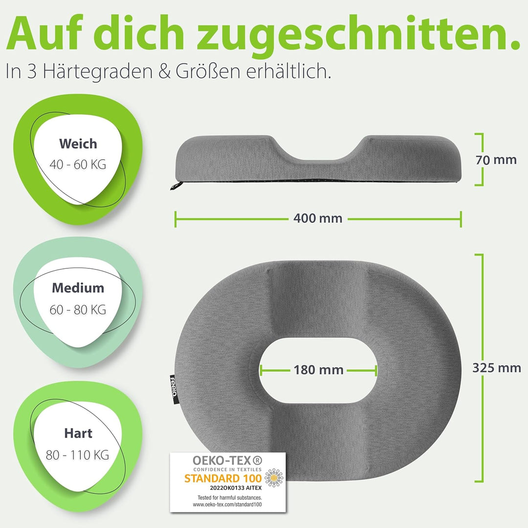 feela.® Orthopädisches Sitzring [3 Härtegrade] – Hämorrhoiden Sitzkissen mit Loch – nach OP &amp; Geburt
