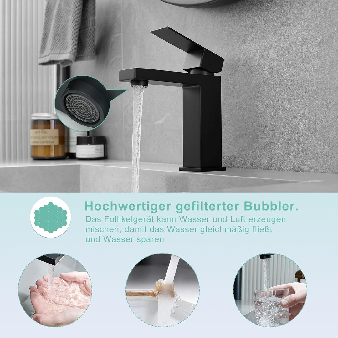 AIMADI Waschtischarmatur Einhebelmischer elegant in schwarz Wasserhahn Bad Moderne Badezimmer-Armatu