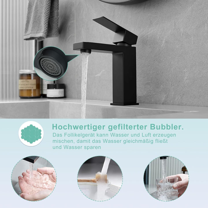 AIMADI Waschtischarmatur Einhebelmischer elegant in schwarz Wasserhahn Bad Moderne Badezimmer-Armatu