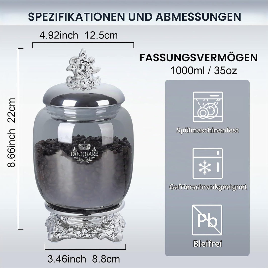 fanquare 1050ml Vorratsgläser aus Porzellan mit Deckel, Zuckerdose Kaffeedose Teedose, Dekorative Vo
