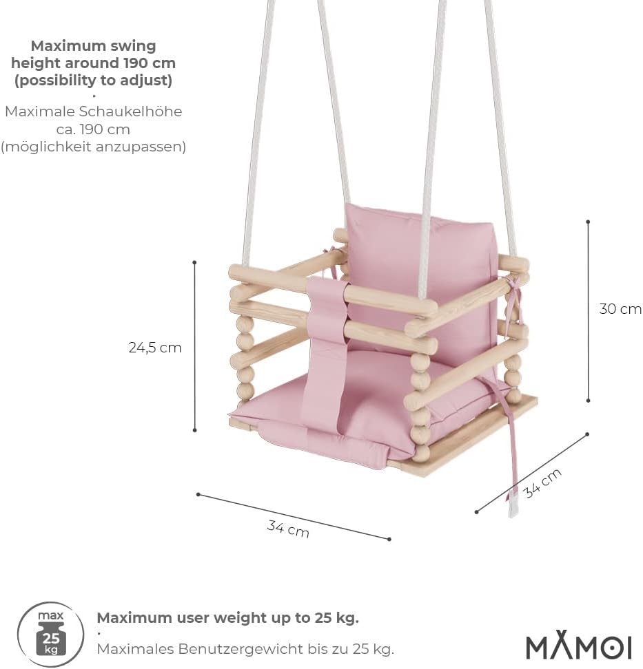 MAMOI® Babyschaukel Holz | Indoor Babyschaukel | Kinderschaukel Indoor | Babyschaukel 3 in 1 + SICHE