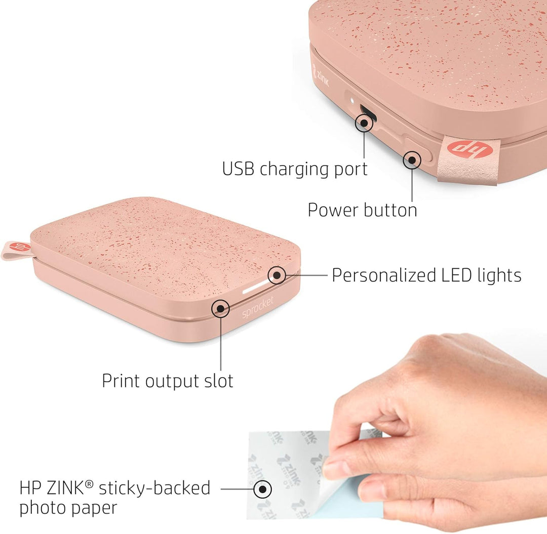 HP Sprocket Portable 2x3 Zoll Sofortbilddrucker (Rosa) Zink-Papierbündel, Rosa