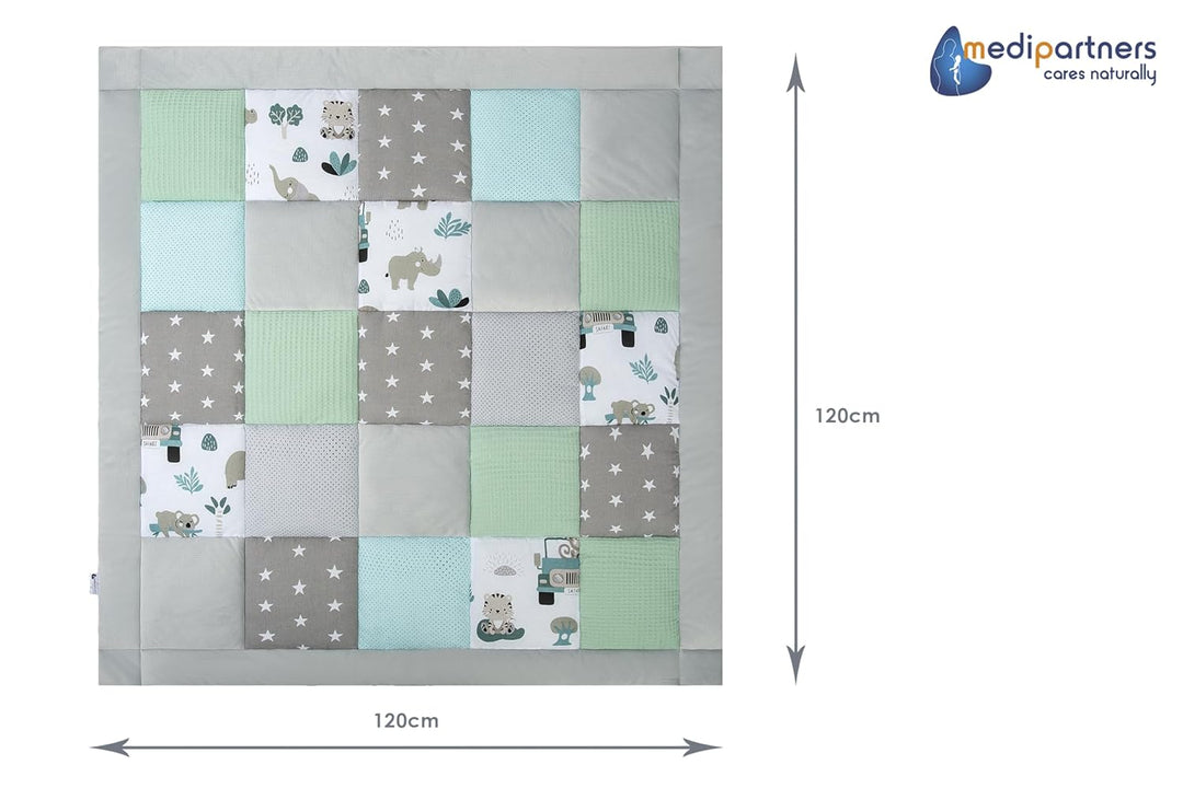 Medi Partners Krabbeldecke 100% Baumwolle 120x120cm multifunktional Dick Weich Spielmatte Baby Laufg