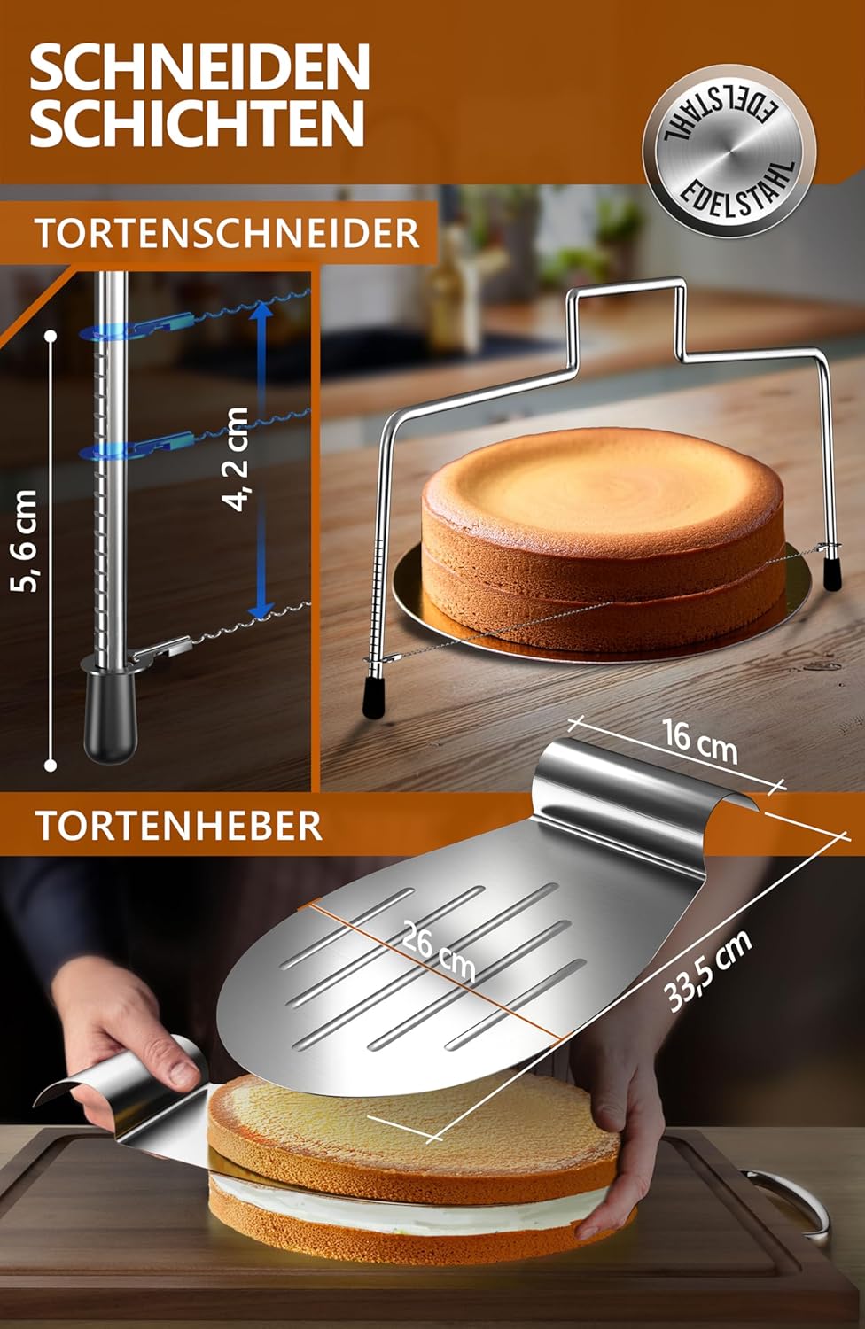 4smile 5 Teile Torten-Zubehör Set mit Tortenring verstellbar hoch 15 cm + Tortenschneider, Tortenheb