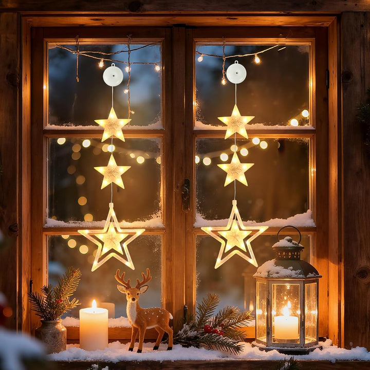 Weihnachtsbeleuchtung Fenster Innen,2 Stück LED Stern Fenster Batteriebetriebene mit Saugnäpfe,Fenst