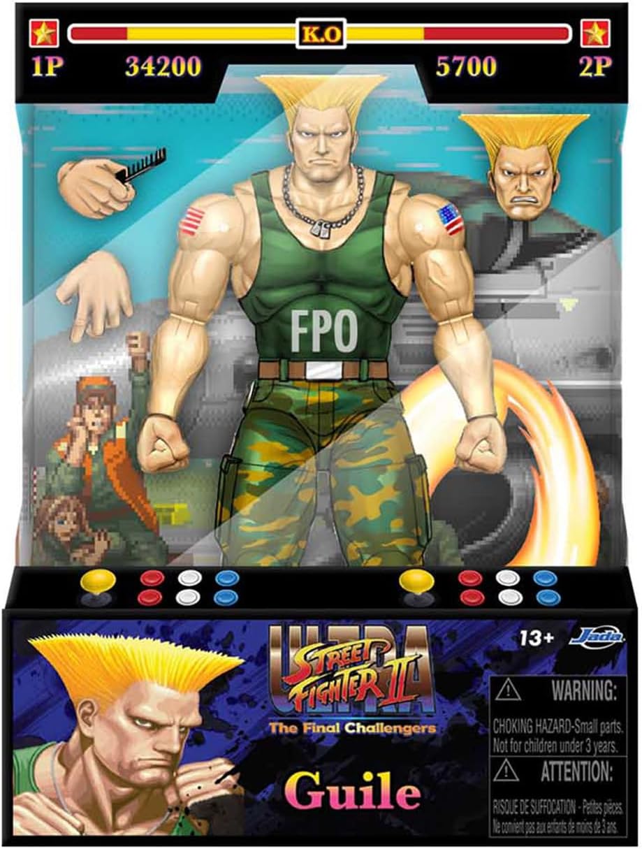 Jada Toys Street Fighter Guile Figur (15 cm) - Bewegliche Actionfigur mit alternativem Kopf & Hände