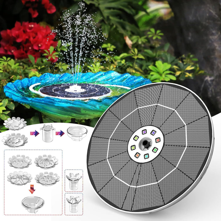 AISITIN 6,5W LED Solar Springbrunnen mit Verstellbare Stützstange Buntes Teichpumpe Solarbrunnen mit