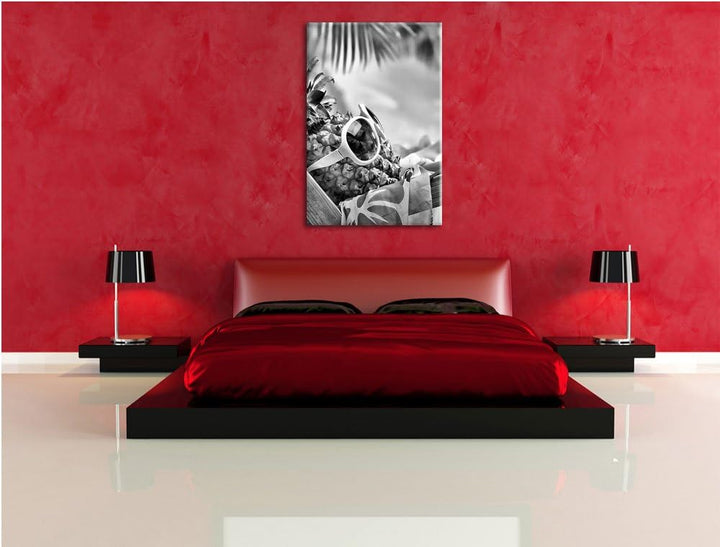 Pixxprint Ananas Macht Urlaub als Leinwandbild | Grösse: 100x70 | Wandbild| Kunstdruck | fertig besp