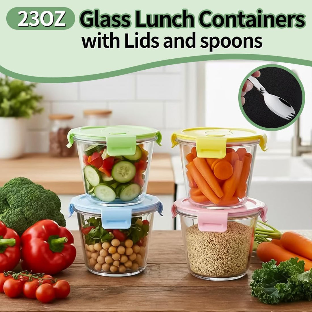 720ML Runde Glasbehälter Mit Deckel Und Löffel. Runde Glas Suppe Behälter, Meal Prep Boxen Glas für