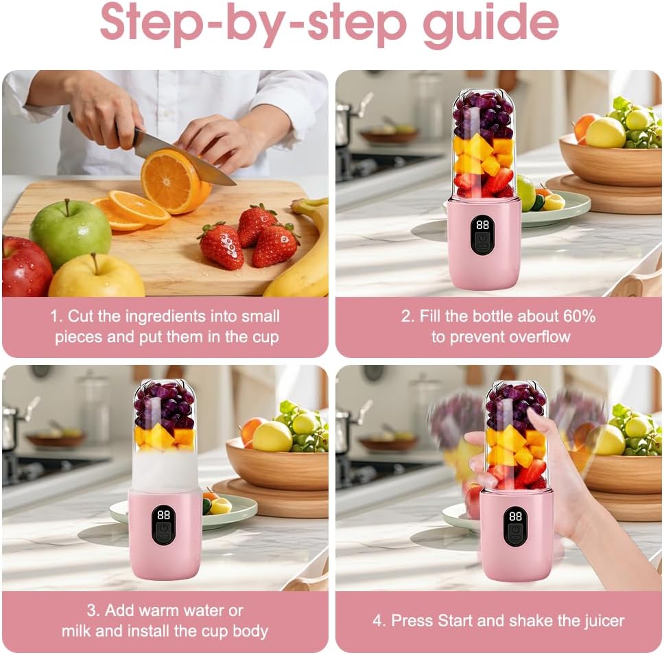500ML Tragbarer Mixer, Smoothie Maker mit Reise-Deckel, Standmixer, Blender Elektrisch Mini-Mixer fü