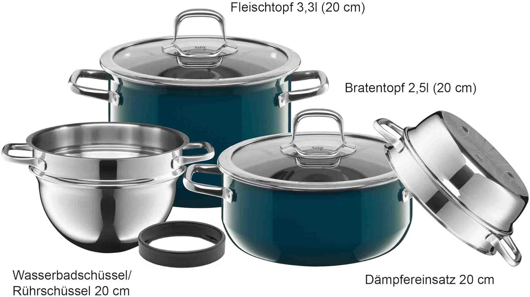 Silit Compact Topfset Induktion 4-teilig, Kochtopf Set mit Glasdeckel, Silargan Funktionskeramik, In